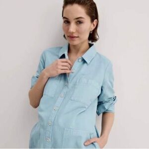 Hatch maternity chambray blue utility romper 1 small